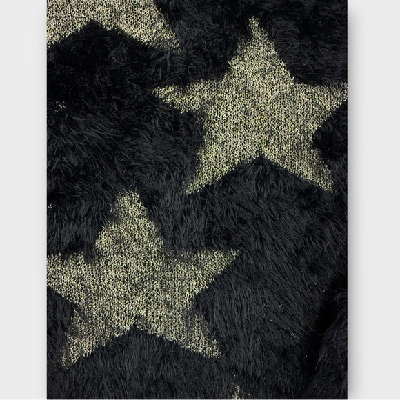 Haute Rogue Black Fuzzy Star Sweater M Glam Metallic Knit Cozy Indie Festival - Picture 7 of 9